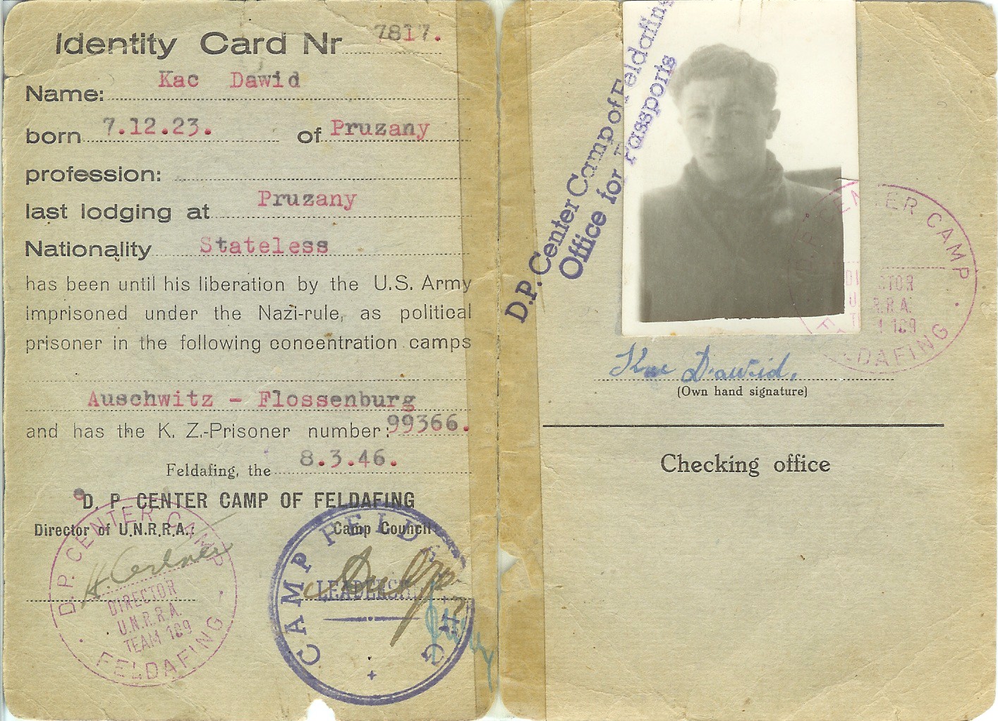 David's Displaced Persons Card